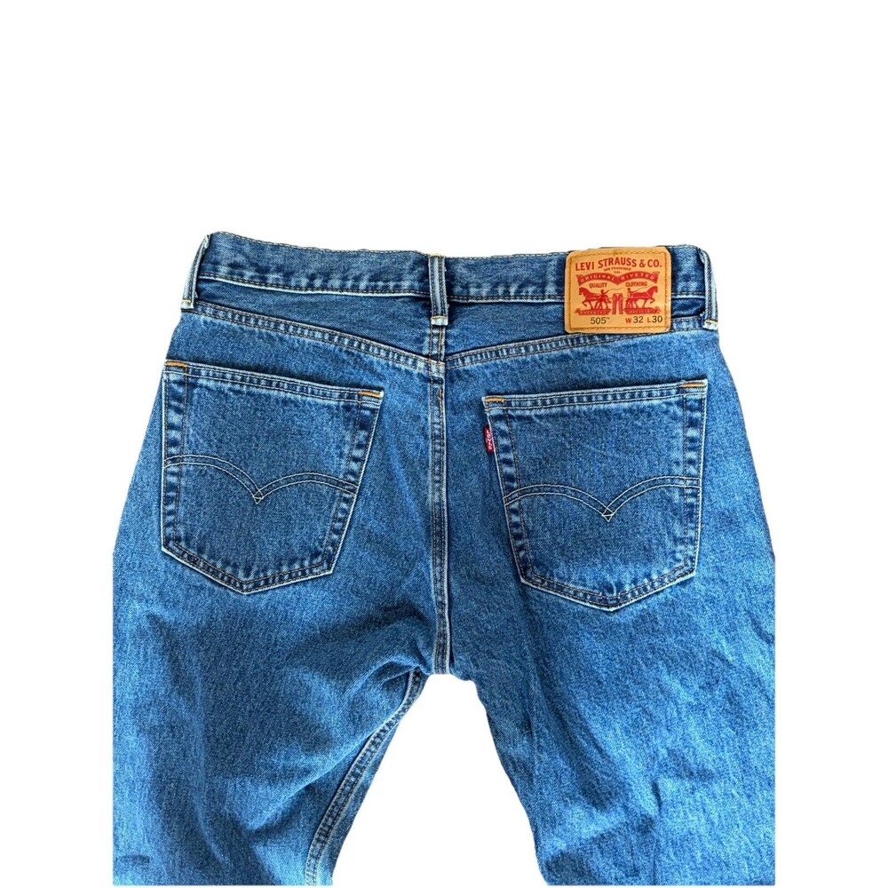Levis 505 Jeans Mens 32x30 Straight Leg Regular Fit Dark Wash 100% Cotton Cowboy - Picture 4 of 14